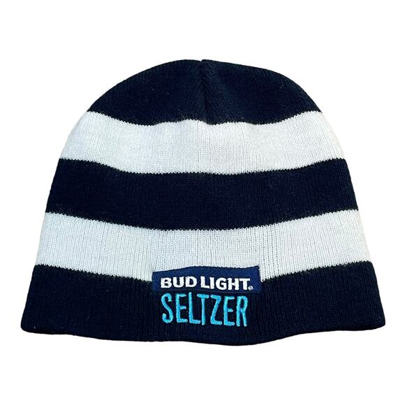 Bud Light Seltzer Mens OS Beanie Hat Cap Knit Budweiser Beer Promo Merch Stripe - Picture 2 of 9